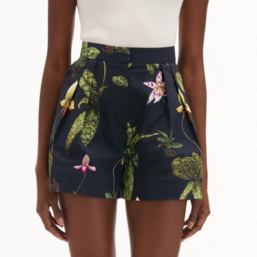 Oscar de la Renta Orchids Poplin Wide Leg Shorts navy Size 2 *BNWT*